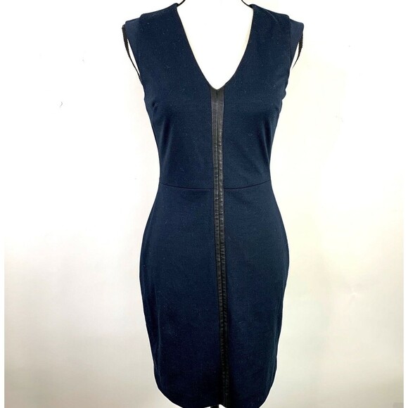 Banana Republic Sleeveless Sheath Dress Women O Navy Faux Leather Front Detail - Picture 1 of 12